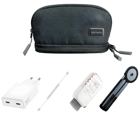 4smarts Súprava príslušenstva pre notebook / Nabíjačka 65W GaN / Kábel USB-C 100W / Skladací stojan / Čistiaca sada