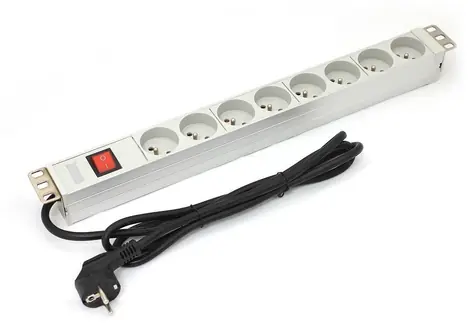 Napájacia lišta do racku 19" hliníková / PDU / 8x zásuvka / 16 A / vypínač / 1,8 m