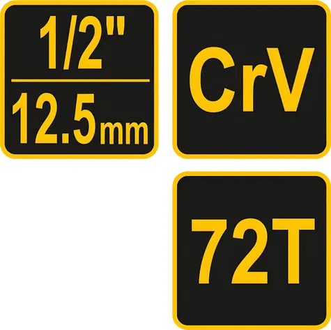 Vorel Račňa 1/2" 250 mm vyhnutá žlto-čierna / Račňa / 72 zubov / CrV oceľ / poplastovaná