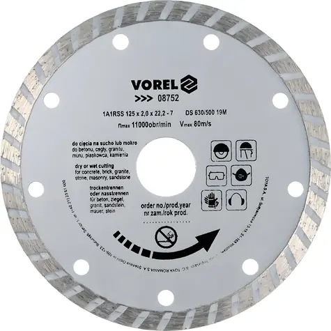 Vorel Kotúč diamantový rezný turbo 125x22,2 mm / Diamantový rezný kotúč / Turbo / Šírka 2 mm
