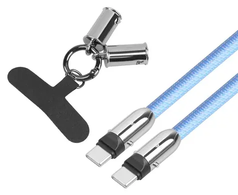 Kábel 2v1 USB-C so slučkou 1m modrá / Dátový kábel / USB-C / karabína na kľúče