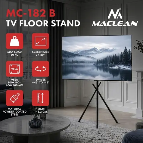 MC-182 B čierna podlahový stojan pre TV / Podlahový stojan pre TV / 37-80" / VESA 600x400 mm / nosnosť 60 kg