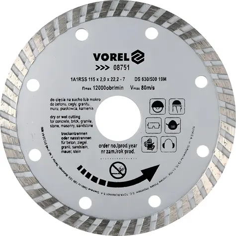 Vorel kotúč diamantový rezný turbo 115x22,2x2,0 mm / Diamantový rezný kotúč