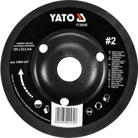 YATO Rotačná rašpľa uhlová 125 mm typ 2 / Rašpľa / Upínací otvor 22,2 mm / Max. 13000 min-1