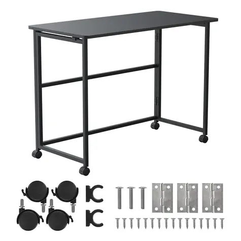 Skladací pojazdný stolík MC-1250 B čierna / Stolík na kolieskach / doska 100x50 cm / nosnosť 50 kg / skladacia