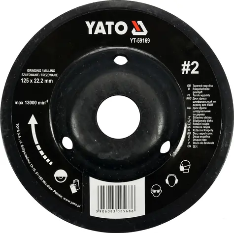 YATO Rotačná rašpľa uhlová 125 mm jemná typ 2 / Rašpľa / Upínací otvor 22,2 mm / Max. 13000 min-1