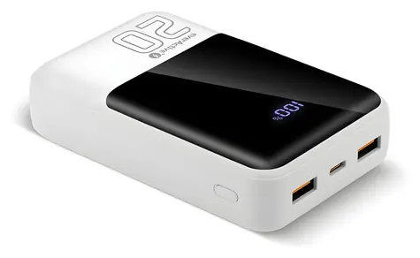 Powerbanka 20 000 mAh biela / Powerbanka / LCD displej / 2x USB-A / 1x USB-C / QC4.0 22,5W