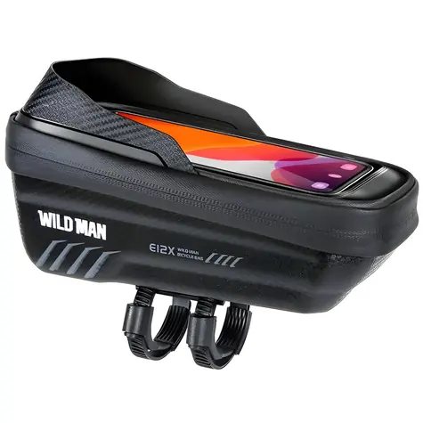 Wild man Taška na rám E12X čierna / Objem 1 l / Vrecko na telefón / PU/EVA/TPU / 21×11×11 cm