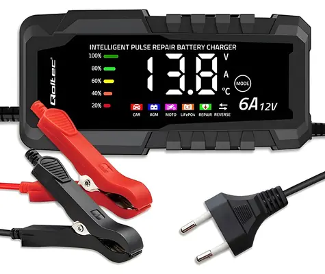 Mikroprocesorová nabíjačka autobatérie 12V 6A / Nabíjačka / Regenerácia AGM, GEL, LiFePO4 / LCD displej