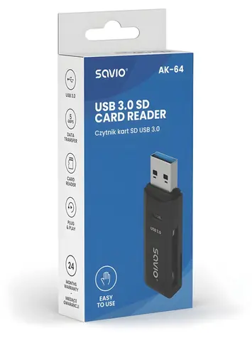 Čítačka pamäťových kariet AK-64 čierna / Čítačka kariet / USB 3.0 / 5 Gbps / SD, microSD, SDHC, SDXC