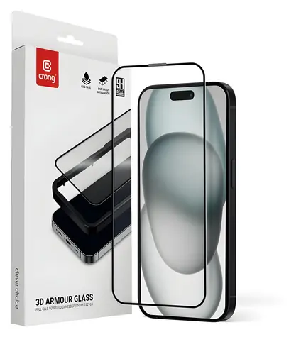 Crong 3D Armour Glass / Ochranné sklo / tvrdené 9H / pre Apple iPhone 15/16 / s inštalačným rámčekom