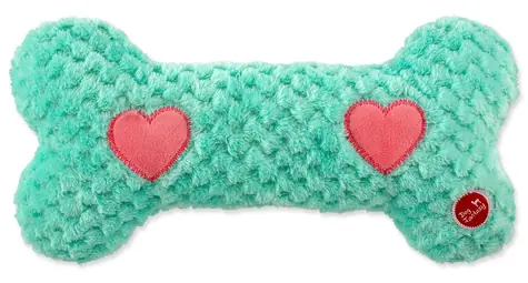 DOG FANTASY Hračka Cuddle Kosť nahrievacia tyrkysová / Plyšová hračka pre psov / 30 cm / Levanduľová vôňa / Pískátko