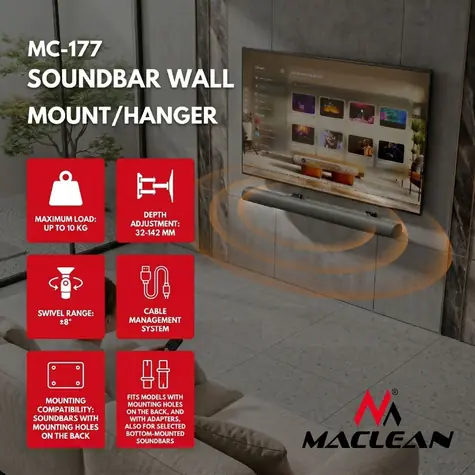 Maclean MC-177 čierna / Držiak na soundbar / nosnosť 10 kg / náklon ±8°