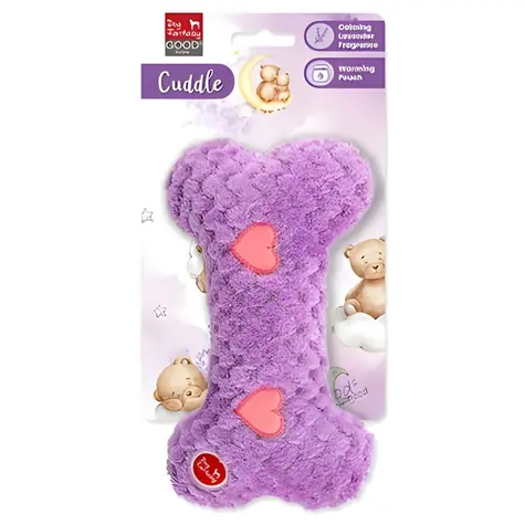 DOG FANTASY Hračka Cuddle Kosť nahrievacia fialová / Plyšová hračka pre psov / 23 cm / levanduľa