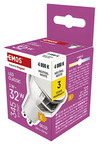 Emos Classic MR16 / LED žiarovka / GU10 / 4,2 W (náhrada 35W) / 333lm / 4000K neutrálna biela