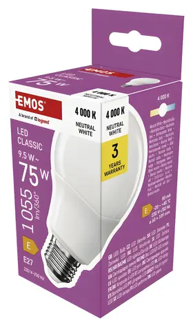 Emos LED žiarovka Classic A60 9,5 W / 75 W E27 / neutrálna biela / 1055 lm