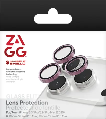 ZAGG InvisibleShield Premium Camera ružová trblietka / Ochrana šošoviek fotoaparátu / iPhone 17/16/15 Pro/Pro Max / 3 ks