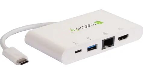 Techly IADAP USB31-DOCK1 biela / Dokovacia stanica / USB-C / HDMI 4K / RJ45 / PD 60W
