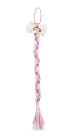 TEDDIES Gumička do vlasov s vrkočom a mašľou / Ozdoba do vlasov / vrkoč 40 cm / flitre