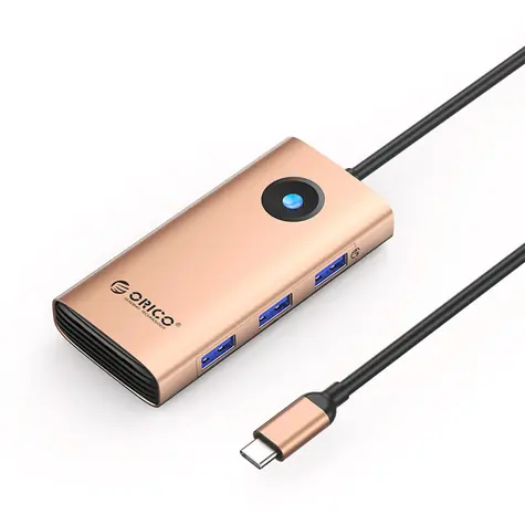 Orico USB-C Hub 6v1 ružovo-zlatá / USB-C hub / 3x USB-A 3.0 / USB-C 3.0 / USB-C PD 100W / HDMI 4K/30Hz