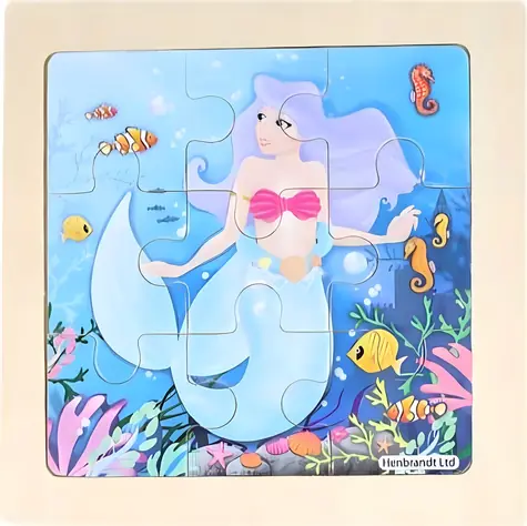 Drevené puzzle Morská víla Fialka 9 dielikov / Puzzle / 9 x 9 cm