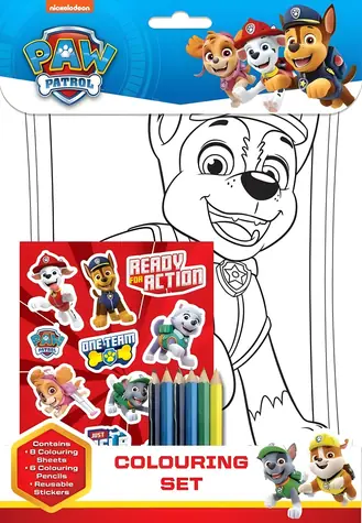 NICKELODEON Omaľovánkový set Tlapková patrola / Omaľovánky / 8 listov na vyfarbenie / 6 pasteliek / hárok samolepiek