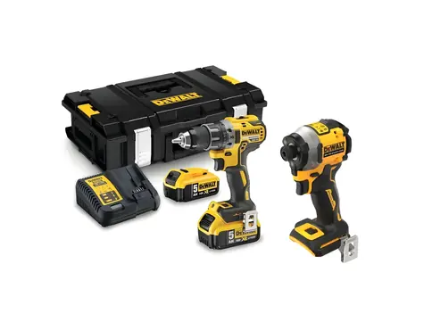DeWalt DCD791P2 + DCF850N / Aku sada vŕtačky a rázového uťahovača / 18V XR / 2x 5,0 Ah / nabíjačka / kufor TSTAK
