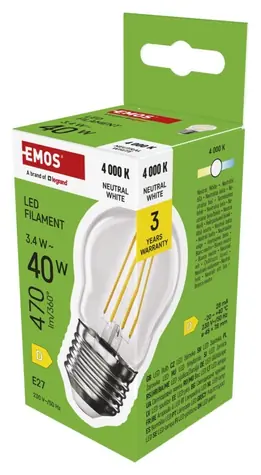 Emos LED žiarovka Mini Globe Filament E27 3,4 W-40 W NW / LED žiarovka / neutrálna biela / 470 lm / Trieda D
