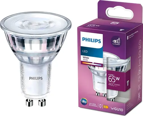 Philips LED Classic žiarovka GU10 / Žiarovka / 65W náhrada / 36° / Nestmievateľná / Trieda E