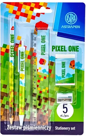 ASTRA Písacia súprava Pixel One / Sada 5 ks / pravítko, guma, strúhadlo, 2× ceruzka HB