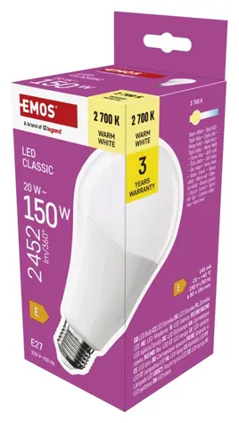 Emos Classic A80 20W teplá biela / LED žiarovka / 150W E27 / 2452 lm / 2700K