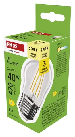 Emos LED žiarovka Mini Globe Filament E27 3,4 W-40W WW / LED žiarovka / teplá biela / 470 lm / Trieda D
