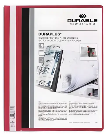 Durable Duraplus červená / Rýchloviazač / A4 / Priehľadné vrecko / Kovová spona