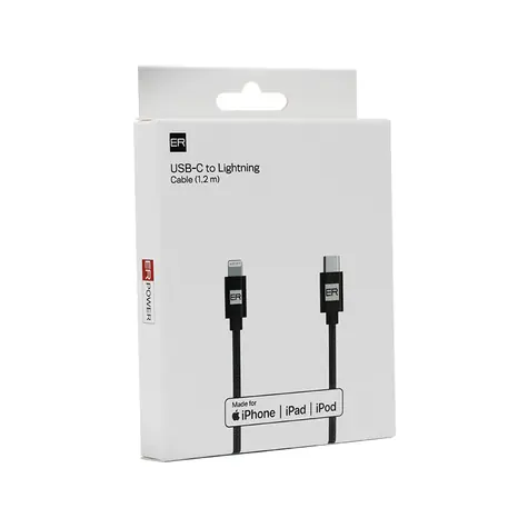 ER POWER kábel USB-C na Lightning čierna / Dátový kábel / 1,2 m / MFi certifikácia