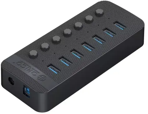 Orico aktívny USB hub 7x USB-A čierna / USB hub / 5 Gbps / BC 1.2 / 24W nabíjanie