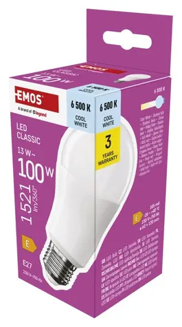 Emos Classic A60 13W studená biela / LED žiarovka / 100W E27 / 1521 lm / 6500K