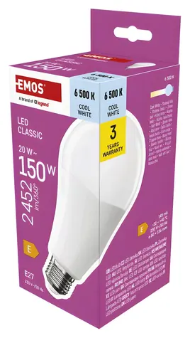 Emos Classic A80 20W-150W E27 / LED žiarovka / studená biela / 2452 lm