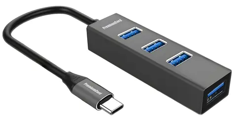PremiumCord USB-C húb na 4X USB-A šedá / USB hub / USB 3.2 Gen 1 / 5 Gbps
