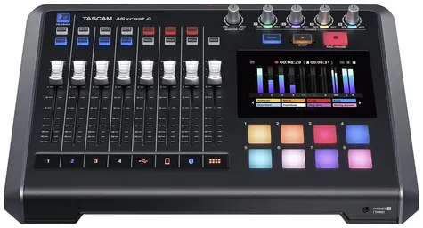 Tascam Mixcast 4 čierna / Podcastový mixér / Dotykový displej / Bluetooth / 4X XLR/TRS vstup / USB-C