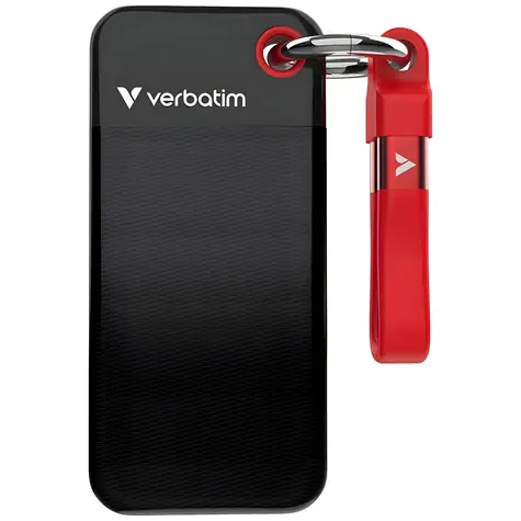 Verbatim Pocket SSD 128 GB čierno-červená / Externý SSD / USB-C 3.2 Gen 2 / R: 1000 MB/s / W: 1000 MB/s