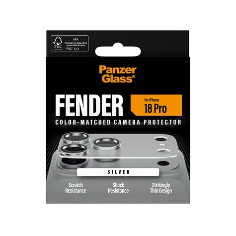 PanzerGlass FENDER Apple iPhone 18 Pre strieborný / Ochranný prvok fotoaparátu / Silikón / Plne nalepovací