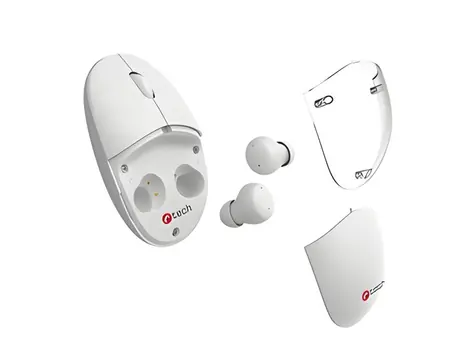 C-tech WLM-21 Dual mode biela / Myš s TWS slúchadlami / BT 5.0 + 2.4 GHz / 1600 DPI / 3 tlačidlá