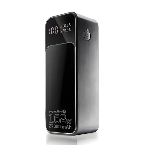 Powerbanka 27 000 mAh čierna / Powerbanka / 162,5 W / 2x USB-C / 1x USB-A / QC4+/PD3.1 / LCD displej so svietidlom