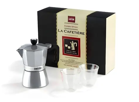 La Cafetiere Classic Espresso darčeková sada strieborná / Sada: moka kanvica + 2 poháre na espresso / 3 šálky