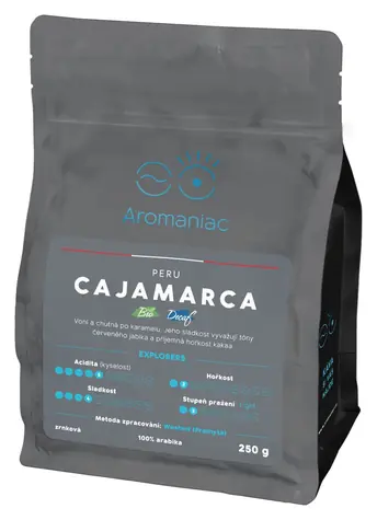 Peru Cajamarca bez kofeínu, bio / Zrnková káva / 250 g