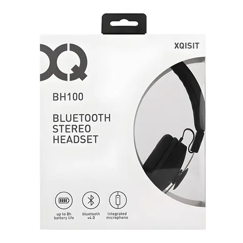 Xqisit BH100 čierna / Bezdrôtové slúchadlá s mikrofónom / Bluetooth 4.0 / 40mm reproduktory / výdrž až 8 h
