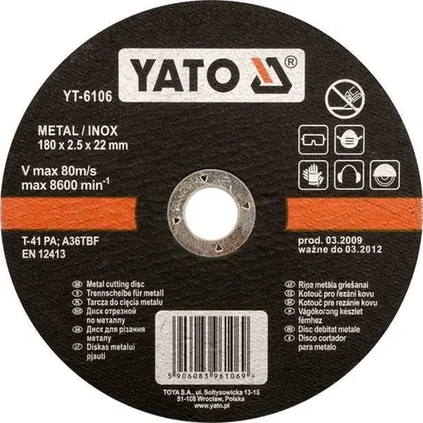 YATO Rezný kotúč na kov Inox 180x22x1,5 mm / Rezný kotúč / Nerezová oceľ / O 180 mm