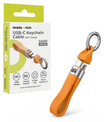 Mobile Origin CB17 oranžová / Kľúčenkový kábel / USB-C - USB-C / 40 Gbps / 240 W PD 3.1 / 8K 60Hz / 13 cm