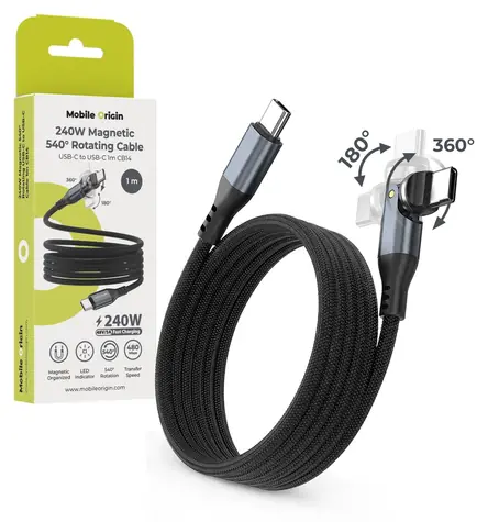 Mobile Origin CB14 vesmírne šedá / Rotačný kábel / USB-C - USB-C / 540 ° otočný konektor / 240 W PD 3.1 / 1 m