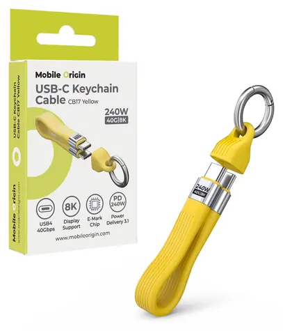 Mobile Origin CB17 žltá / Kľúčenkový kábel USB-C / 240W / 40Gbps / 8K / 13cm